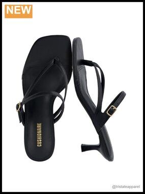 Faux Leather Kitten Heel Square Toe Thong Sandals
